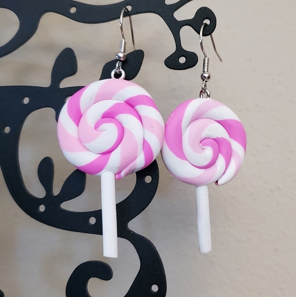 Pink Swirl Lollipop Earrings - Picture 4 of 5